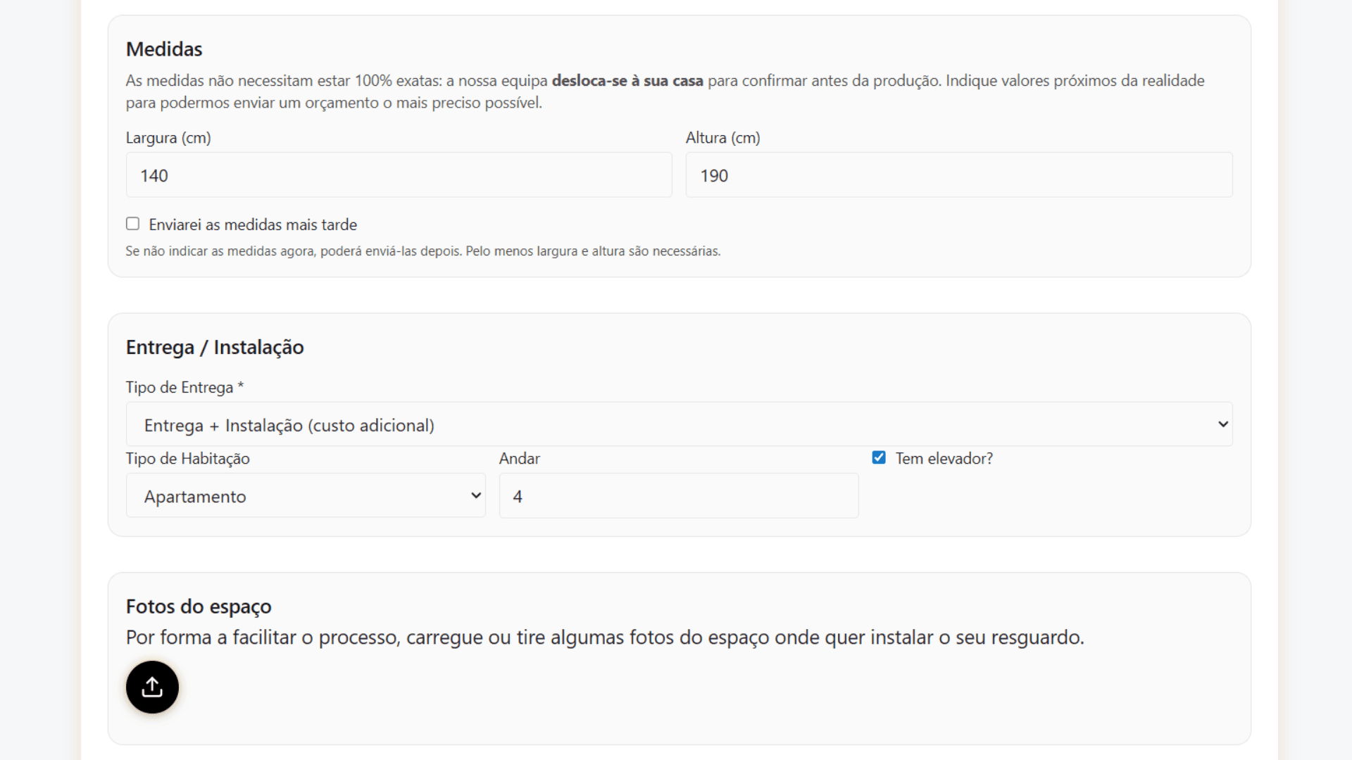 Formulário de pedido de orçamento Goldstar pré-preenchido com a configuração do cliente e o valor estimado bem visível.